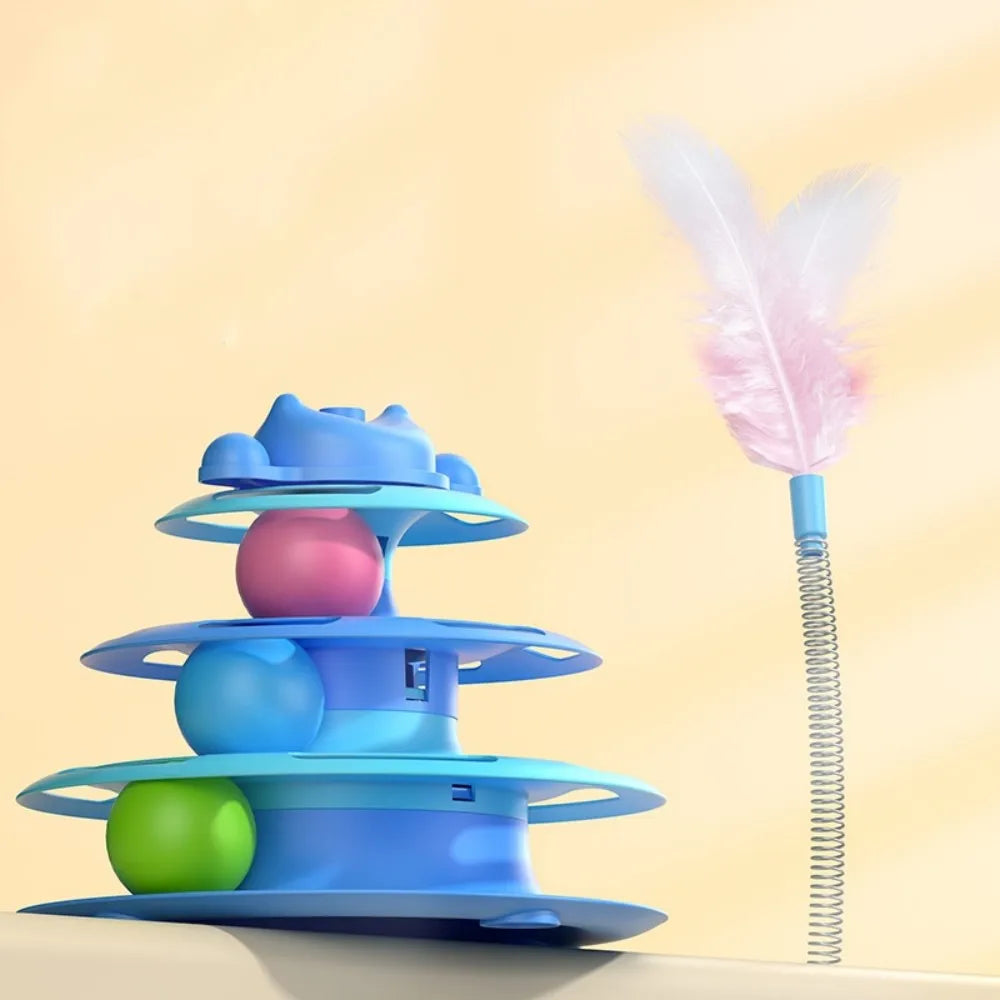 1pcs 4-Layer Feather Cat Turntable With Fun Toy Ball And Playing Stick - Interactive Toy For Cats cat toys interactive cat toy