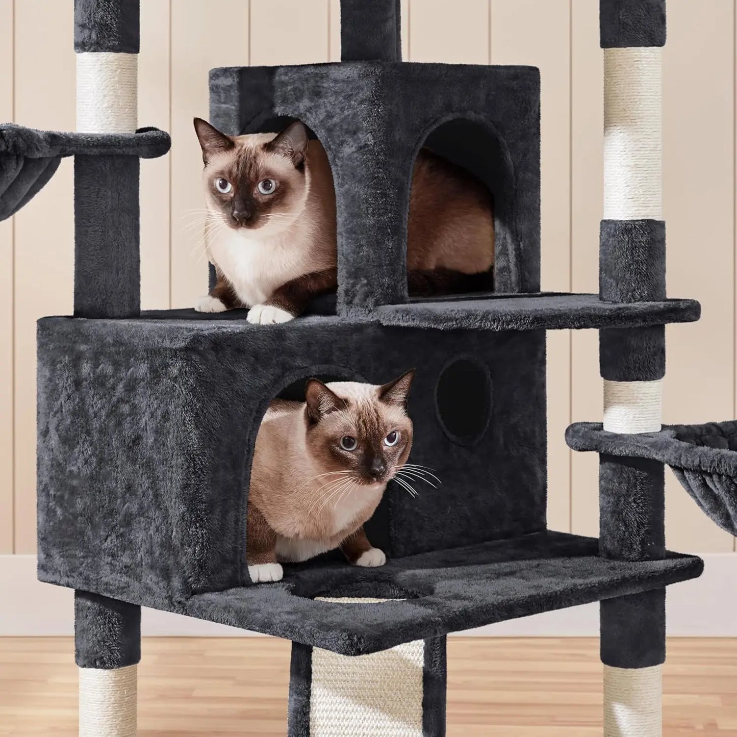 76.5in Large Cat Tree with 3 Condos, Sisal Scratching Posts, Plush Perches & Ladder for Big Cats