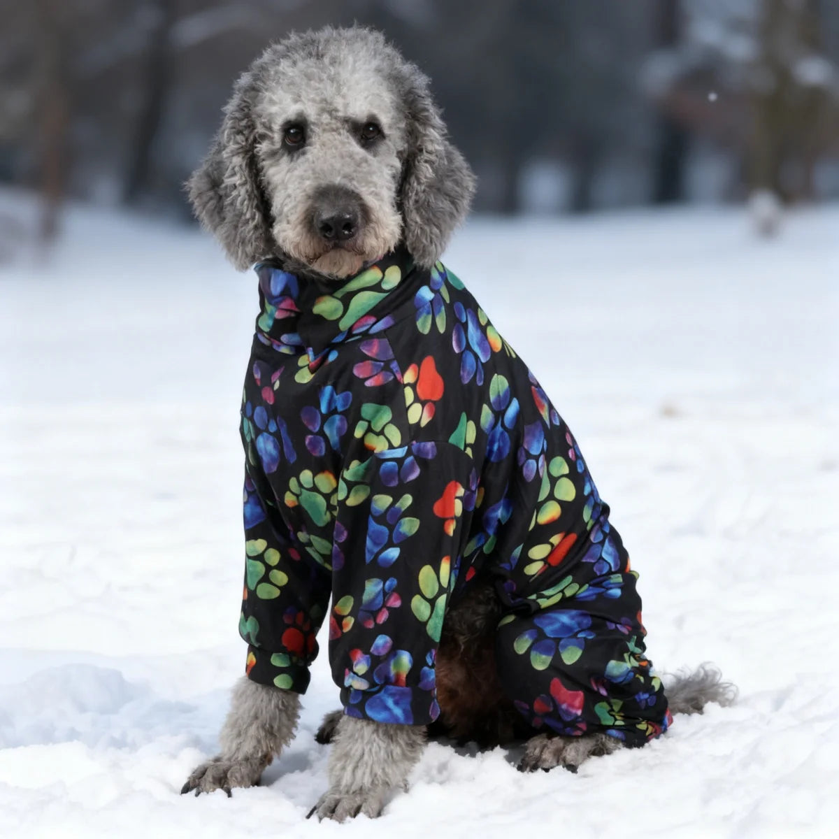 1pc black paw print four-legged pajama, home dress and pet clothing for a dog