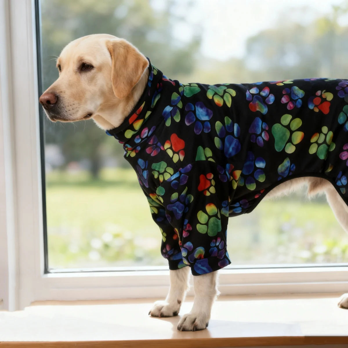 1pc black paw print four-legged pajama, home dress and pet clothing for a dog