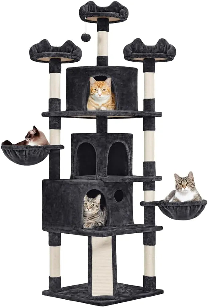 76.5in Large Cat Tree with 3 Condos, Sisal Scratching Posts, Plush Perches & Ladder for Big Cats